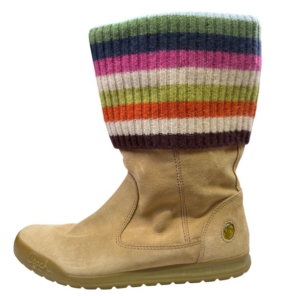 Coach Tatum Q247 Boots Womens 8M Tan Suede Wool Knit Cuff - Picture 6 of 11